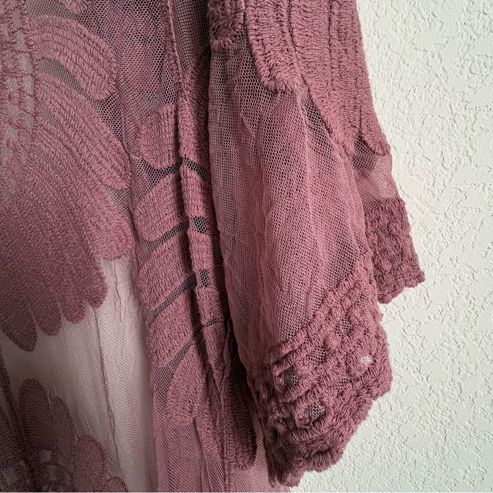 Rebellion Sheer Lace Duster/Kimono, Long Cardigan, Dark Rose Color, Sz. Small - Picture 7 of 12
